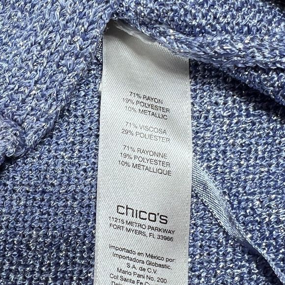Chico's Sweater 3 XL Blue Shiny Metallic Long Sleeve Asymmetrical Sweater 1867 - Picture 8 of 10